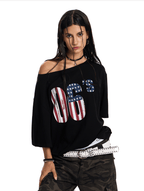 Off - Shoulder 06’s Flag Print Tee - COPPING THREADS - 0123Start