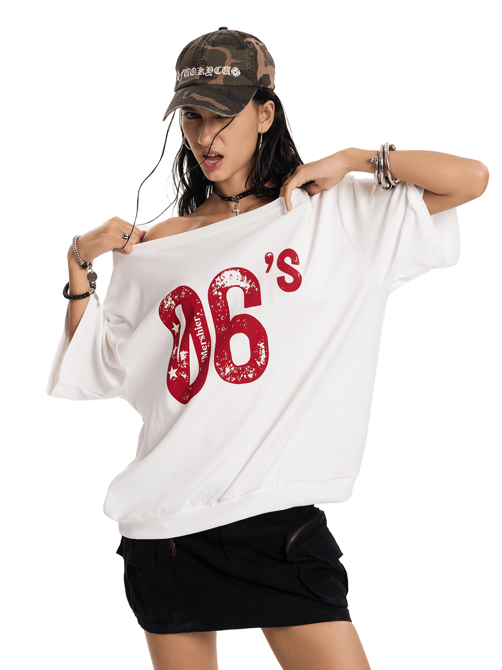 Off - Shoulder 06’s Flag Print Tee - COPPING THREADS - 0123Start