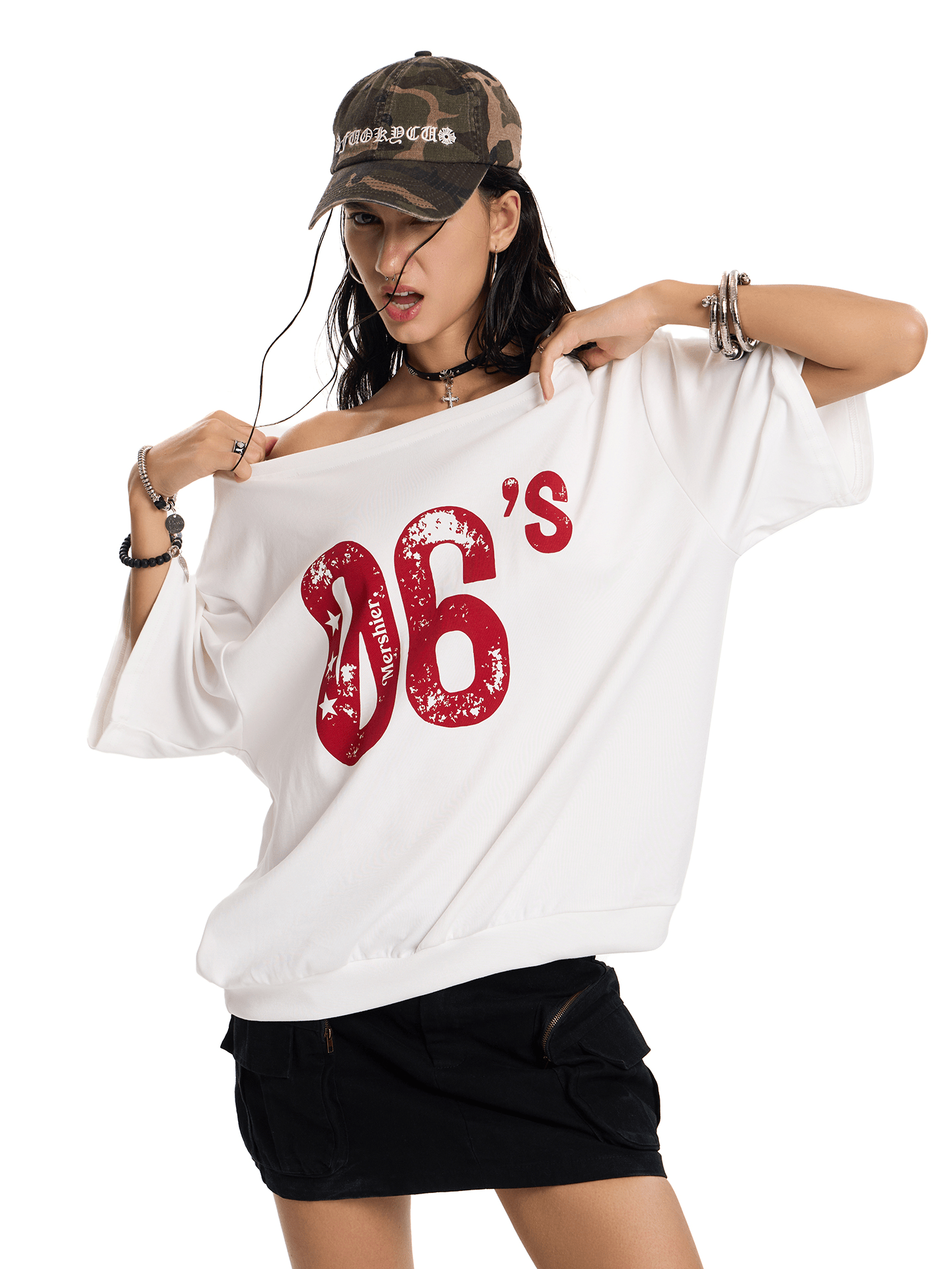 Off - Shoulder 06’s Flag Print Tee - COPPING THREADS - 0123Start