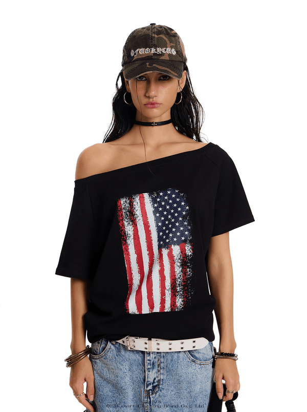 Off - Shoulder American Flag Graphic Tee - COPPING THREADS - 0123Start