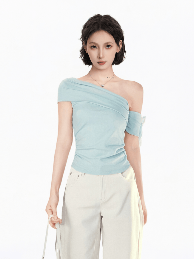 Off - Shoulder Asymmetrical Fitted Tee - COPPING THREADS - CT Select Hover Image