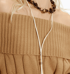 Off - Shoulder Cable Knit Sweater - COPPING THREADS - CHICISLAND