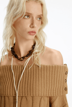 Off - Shoulder Cable Knit Sweater - COPPING THREADS - CHICISLAND