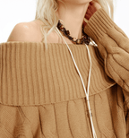 Off - Shoulder Cable Knit Sweater - COPPING THREADS - CHICISLAND