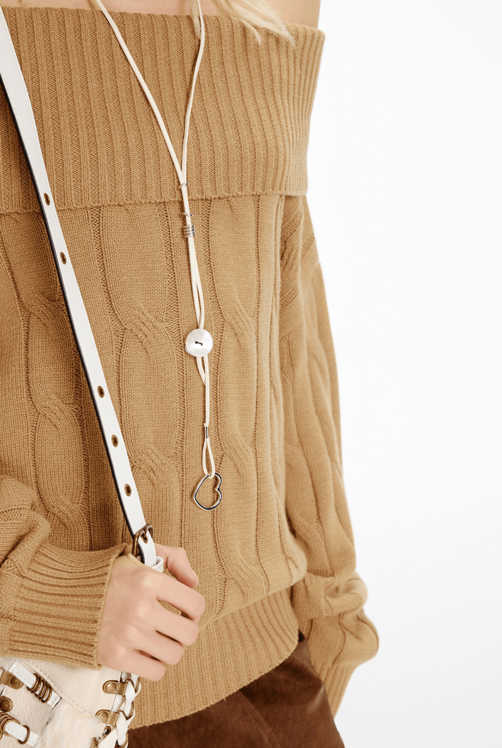 Off - Shoulder Cable Knit Sweater - COPPING THREADS - CHICISLAND