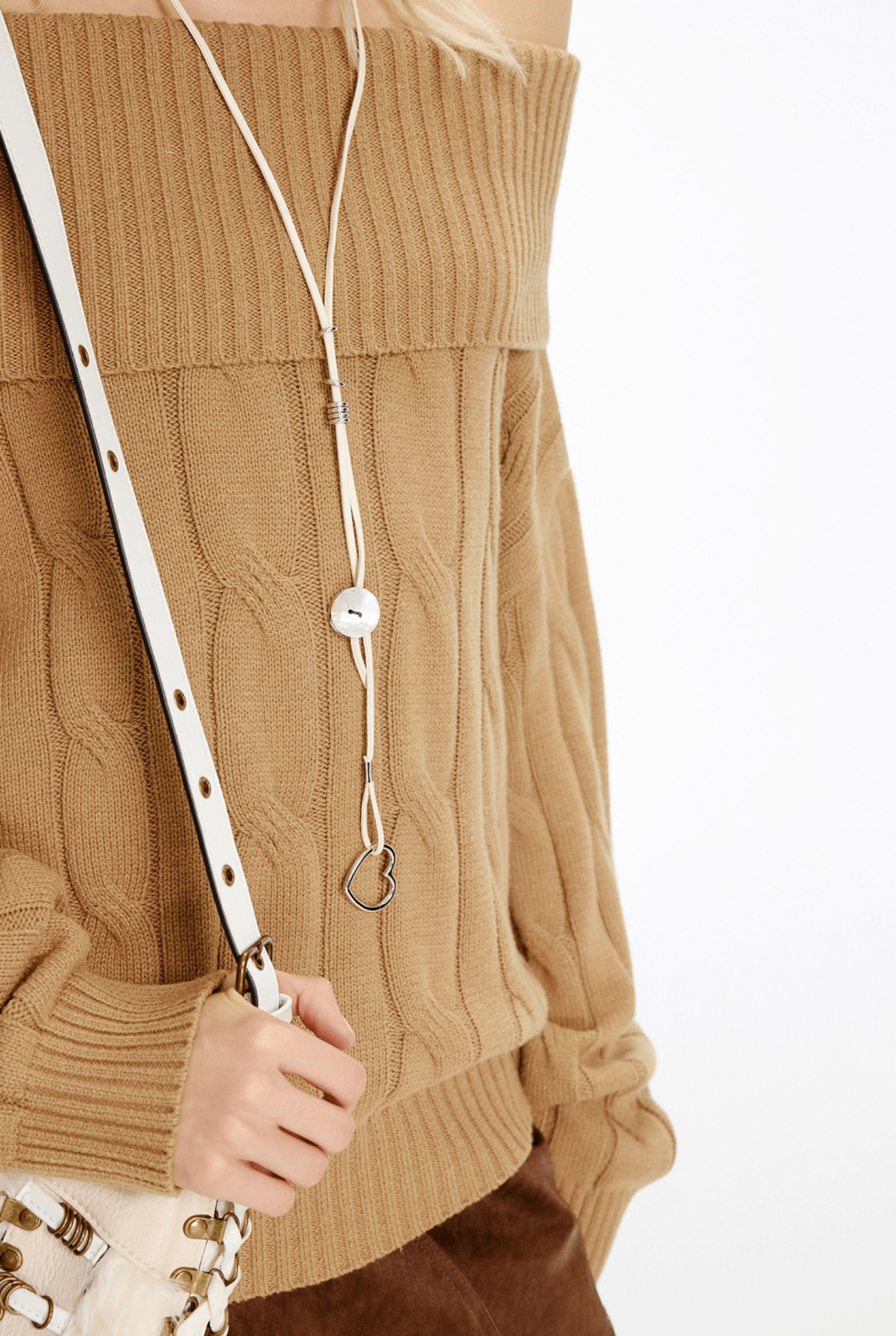 Off - Shoulder Cable Knit Sweater - COPPING THREADS - CHICISLAND