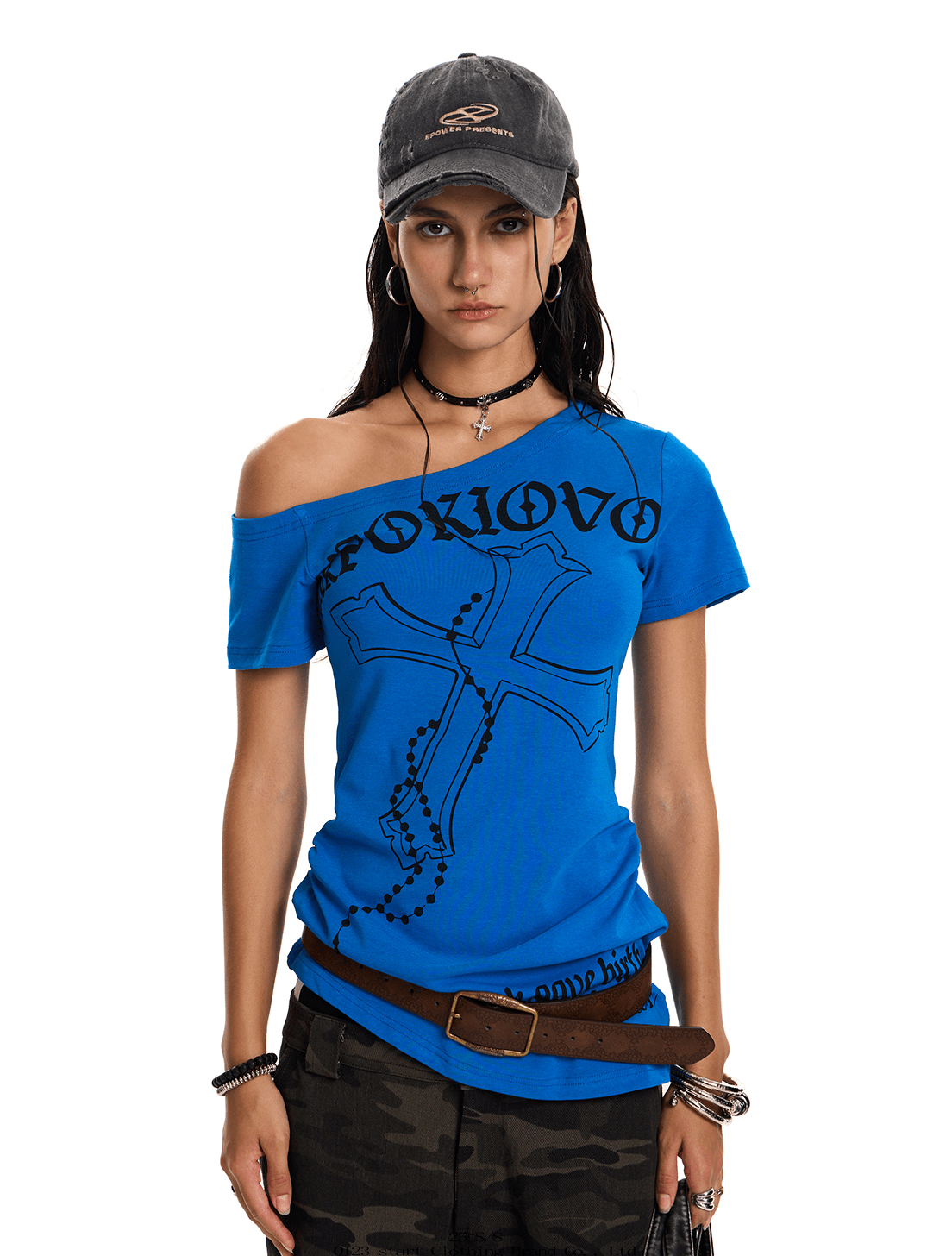 Off - Shoulder Cross Graphic Tee - COPPING THREADS - 0123Start