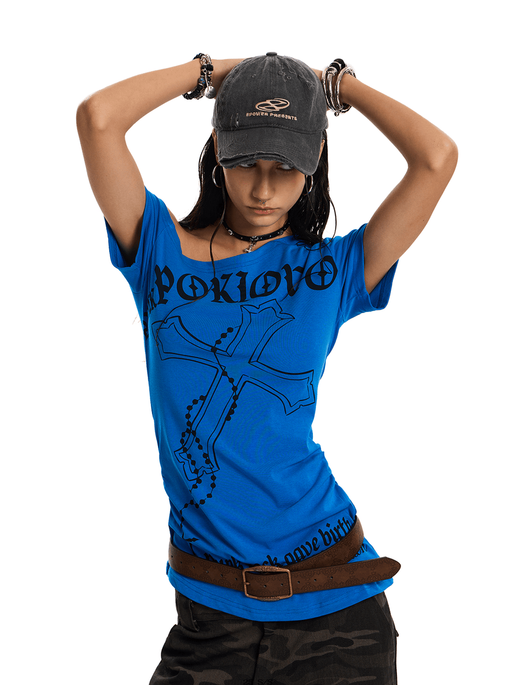 Off - Shoulder Cross Graphic Tee - COPPING THREADS - 0123Start