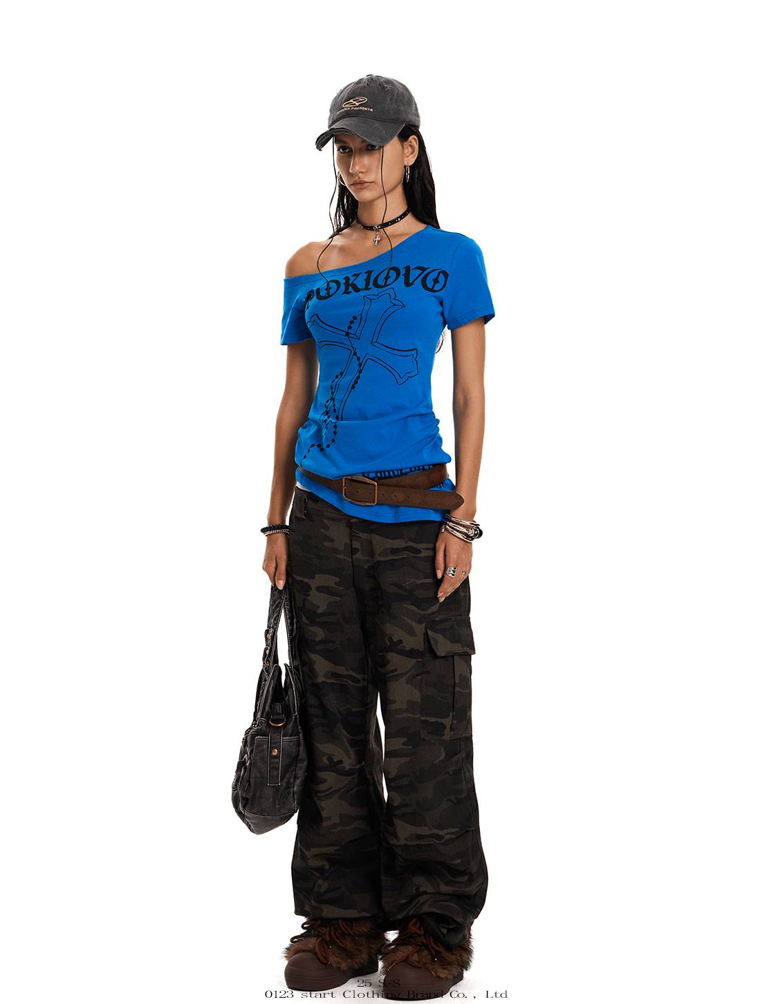 Off - Shoulder Cross Graphic Tee - COPPING THREADS - 0123Start