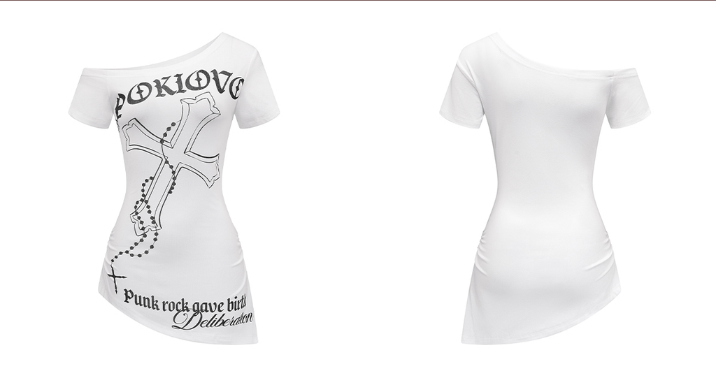 Off - Shoulder Cross Graphic Tee - COPPING THREADS - 0123Start