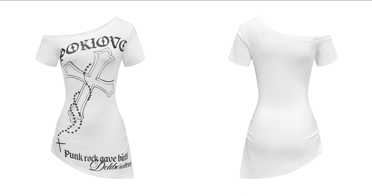 Off - Shoulder Cross Graphic Tee - COPPING THREADS - 0123Start