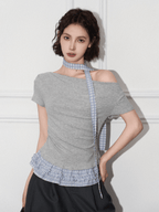 Off - Shoulder Faux Layered Ruffle Hem Tee - COPPING THREADS - CT Select