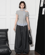 Off - Shoulder Faux Layered Ruffle Hem Tee - COPPING THREADS - CT Select