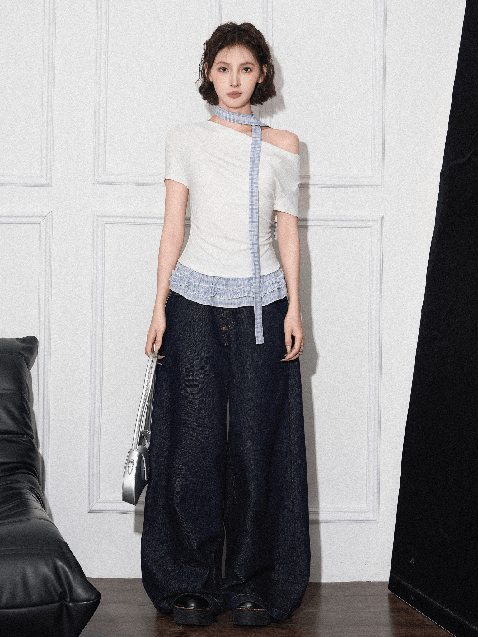 Off - Shoulder Faux Layered Ruffle Hem Tee - COPPING THREADS - CT Select