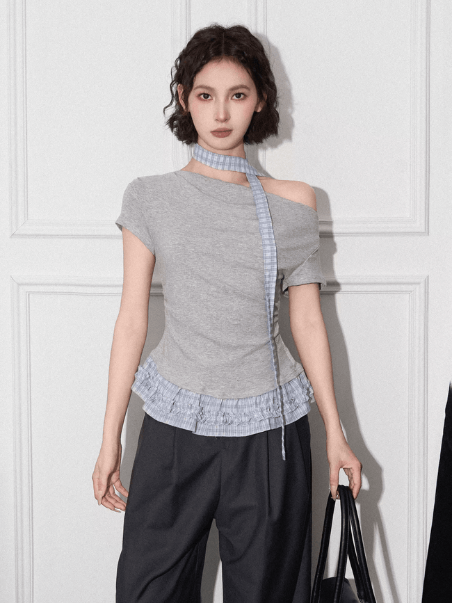 Off - Shoulder Faux Layered Ruffle Hem Tee - COPPING THREADS - CT Select Hover Image