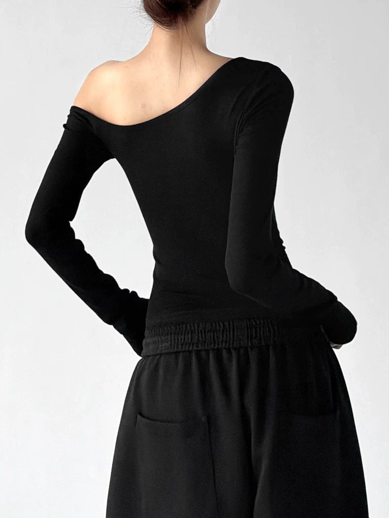 Off-Shoulder Hem-Print Long-Sleeve T-Shirt - COPPING THREADS - CT ORIGINALS