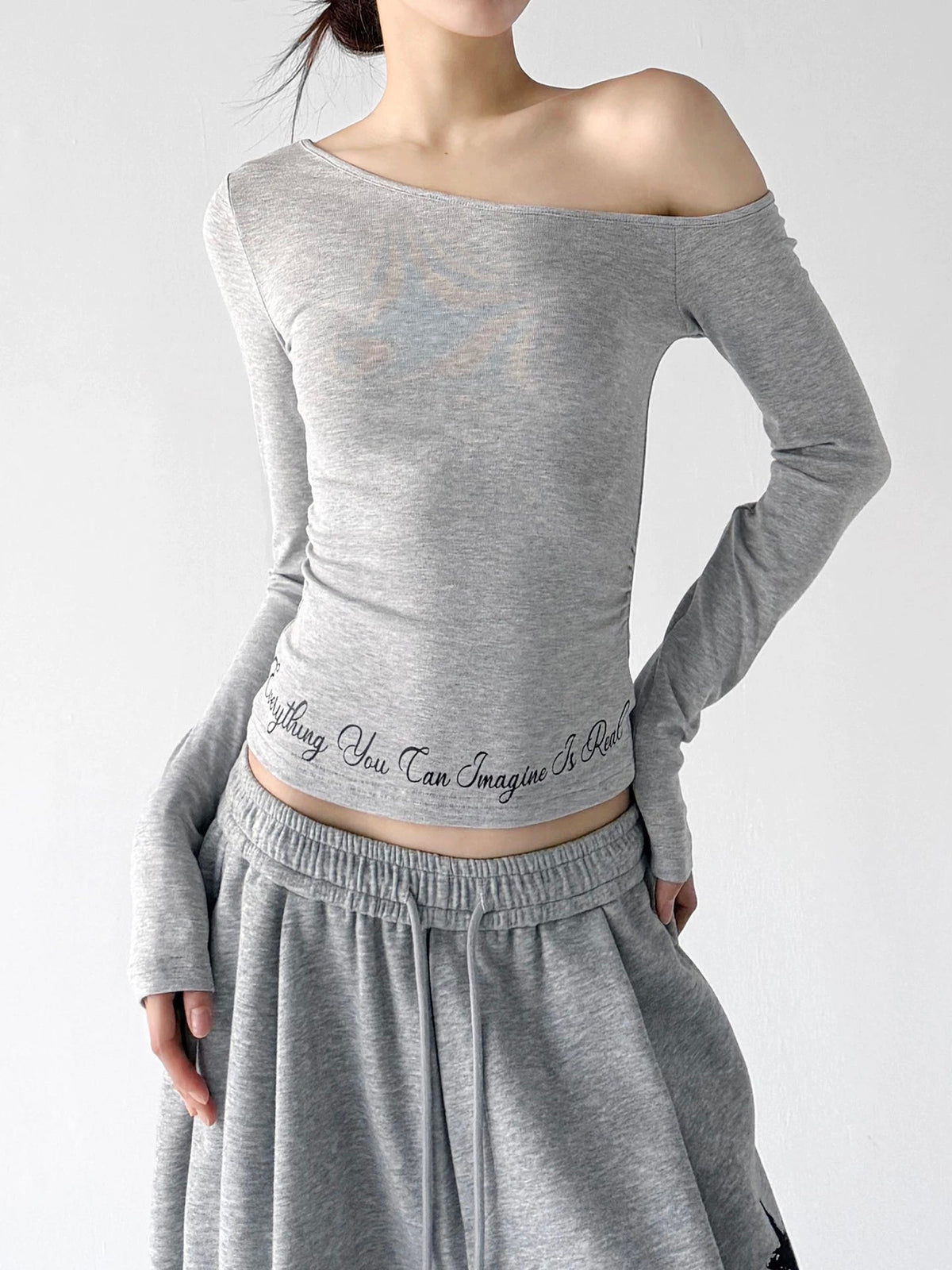 Off-Shoulder Hem-Print Long-Sleeve T-Shirt - COPPING THREADS - CT ORIGINALS
