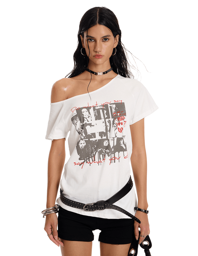 Off-Shoulder Punk Graphic Tee Main Image