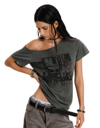 Off - Shoulder Punk Graphic Tee - COPPING THREADS - 0123Start