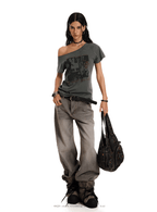 Off - Shoulder Punk Graphic Tee - COPPING THREADS - 0123Start