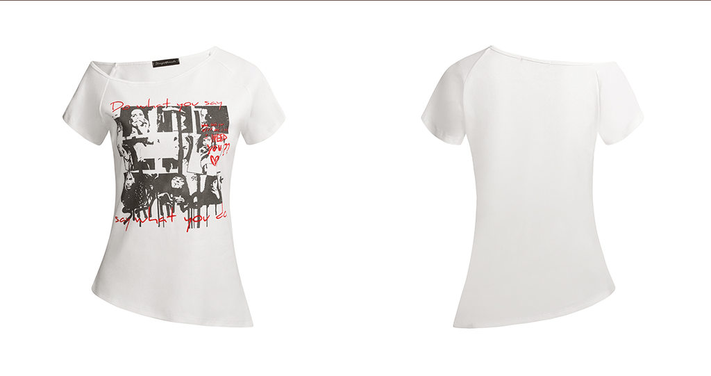 Off - Shoulder Punk Graphic Tee - COPPING THREADS - 0123Start