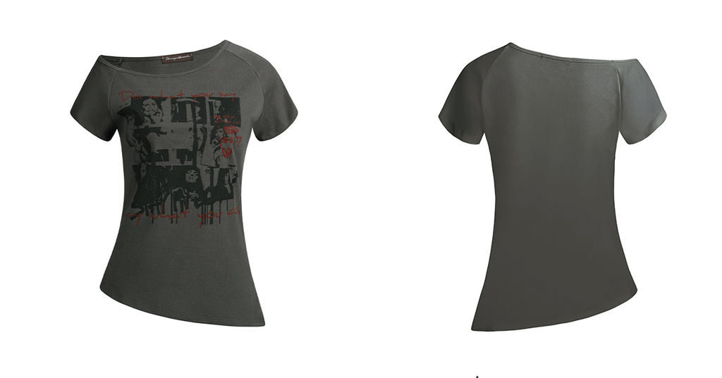Off - Shoulder Punk Graphic Tee - COPPING THREADS - 0123Start