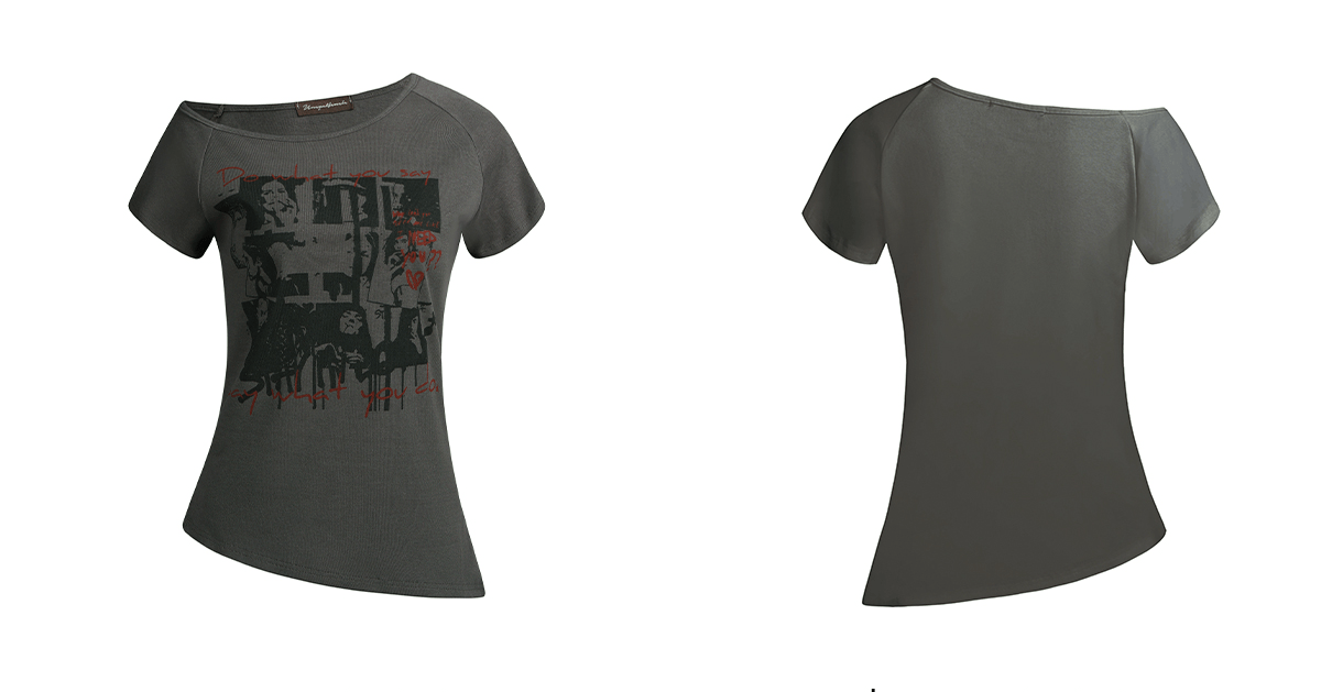 Off - Shoulder Punk Graphic Tee - COPPING THREADS - 0123Start