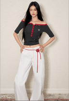 Off - Shoulder Striped Knit Tee - COPPING THREADS - AGAM