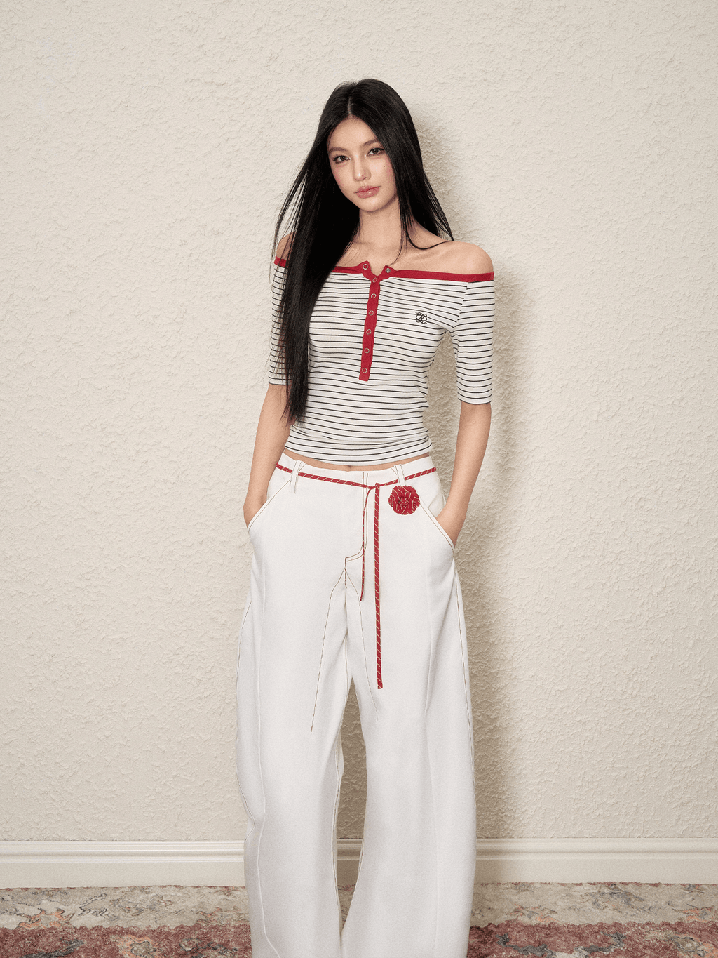 Off - Shoulder Striped Knit Tee - COPPING THREADS - AGAM