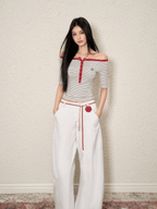 Off - Shoulder Striped Knit Tee - COPPING THREADS - AGAM