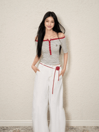 Off - Shoulder Striped Knit Tee - COPPING THREADS - AGAM