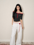 Off - Shoulder Striped Knit Tee - COPPING THREADS - AGAM