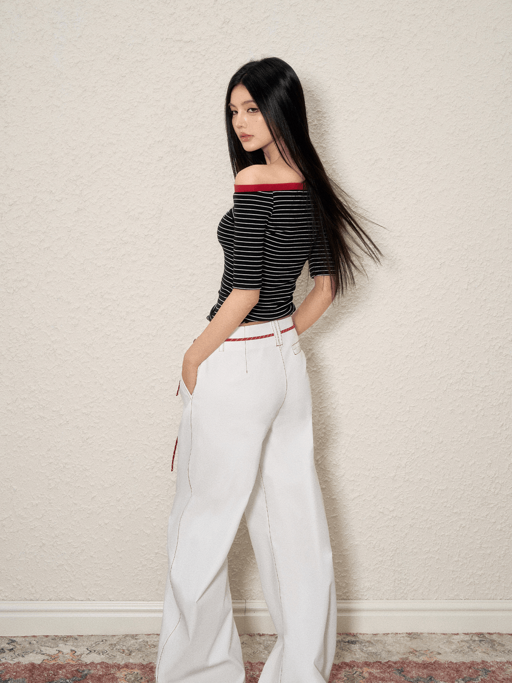 Off - Shoulder Striped Knit Tee - COPPING THREADS - AGAM