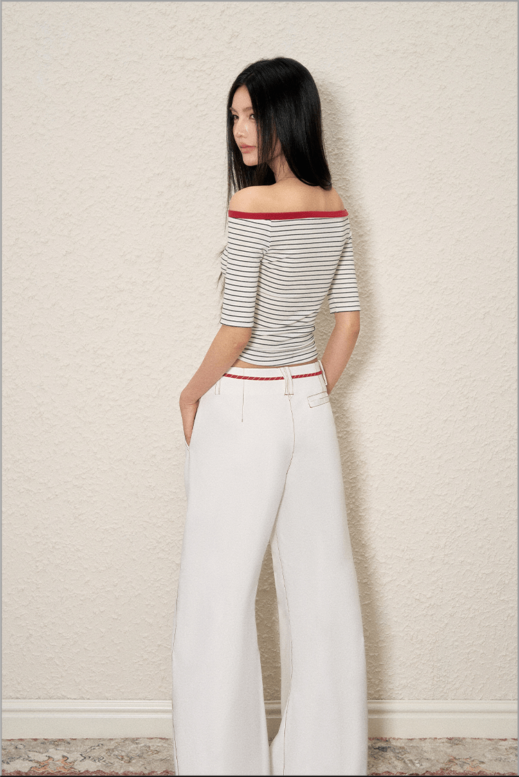 Off - Shoulder Striped Knit Tee - COPPING THREADS - AGAM