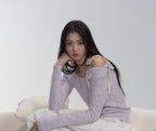 Off - Shoulder Tie - Strap Knit Sweater - COPPING THREADS - FRAGILE HEART