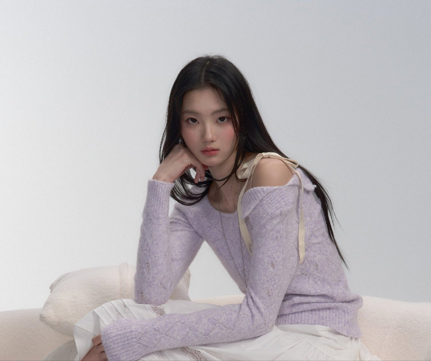 Off - Shoulder Tie - Strap Knit Sweater - COPPING THREADS - FRAGILE HEART