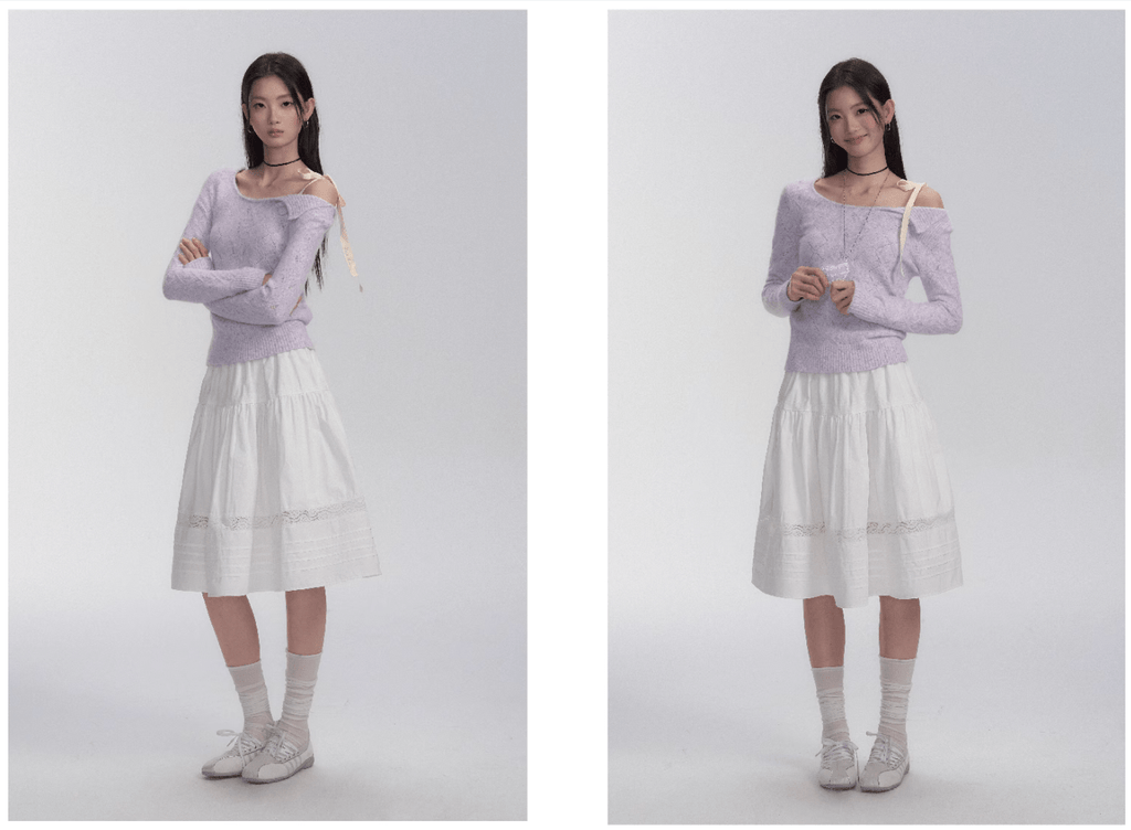 Off - Shoulder Tie - Strap Knit Sweater - COPPING THREADS - FRAGILE HEART