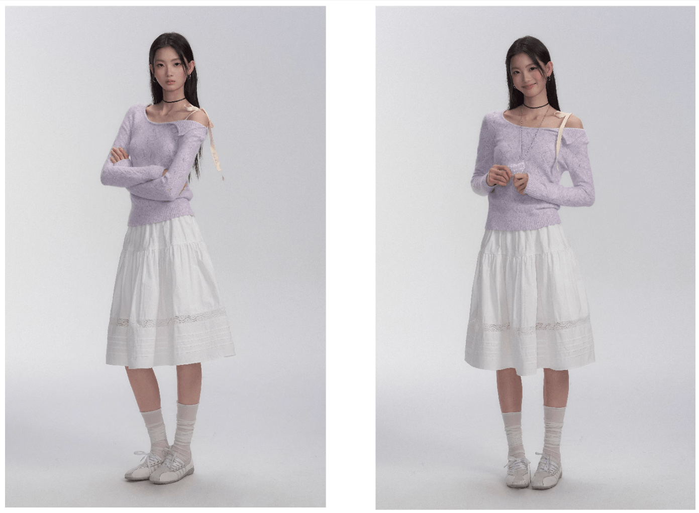 Off - Shoulder Tie - Strap Knit Sweater - COPPING THREADS - FRAGILE HEART