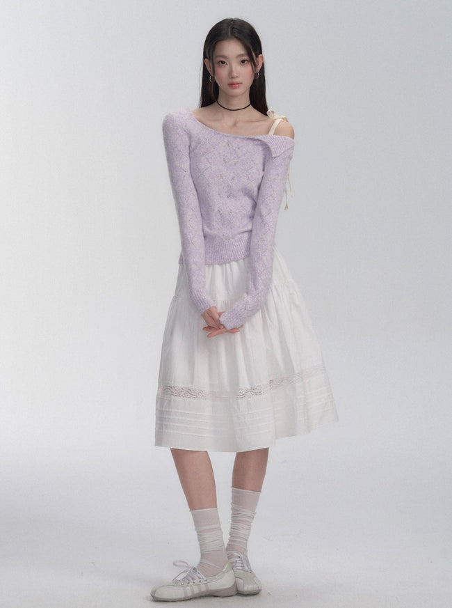 Off - Shoulder Tie - Strap Knit Sweater - COPPING THREADS - FRAGILE HEART Hover Image
