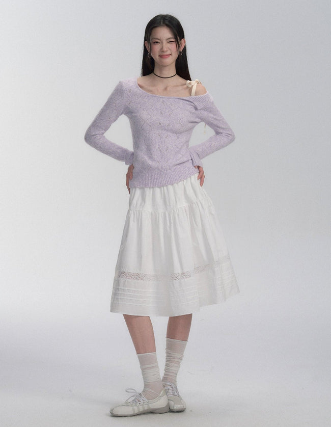 Off-Shoulder-Strickpullover mit Bindebändern Main Image