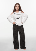 Off - Shoulder V - Neck Colorblock Lace Long Sleeve Jersey Tee - COPPING THREADS - CHICISLAND