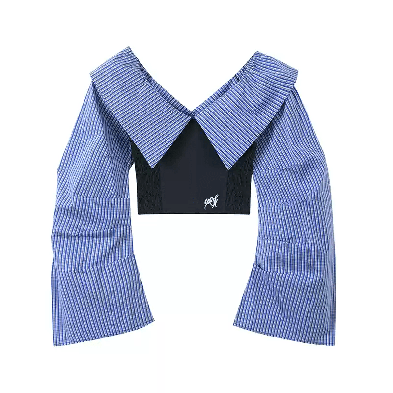 Off - Shoulder V - Neck Crop Top - COPPING THREADS - WES1