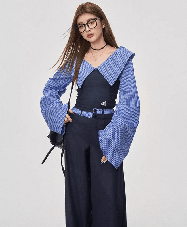 Off - Shoulder V - Neck Crop Top - COPPING THREADS - WES1 Hover Image