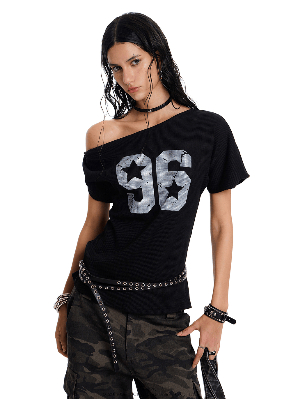 Off - Shoulder Varsity Graphic Tee - COPPING THREADS - 0123Start