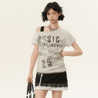 Off - Shoulder Vintage Graphic Slim Fit Tee - COPPING THREADS - CHICISLAND
