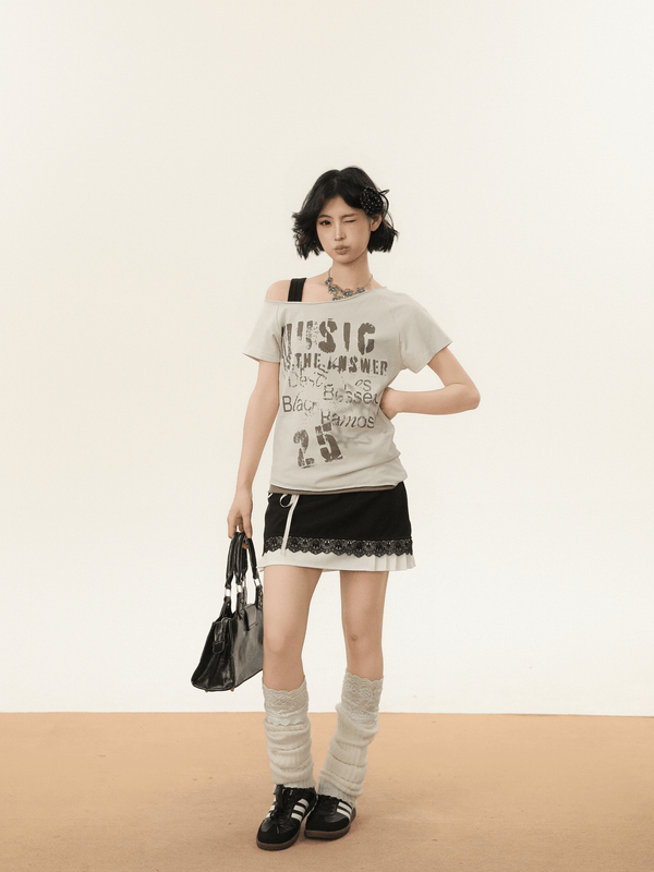 Off - Shoulder Vintage Graphic Slim Fit Tee - COPPING THREADS - CHICISLAND