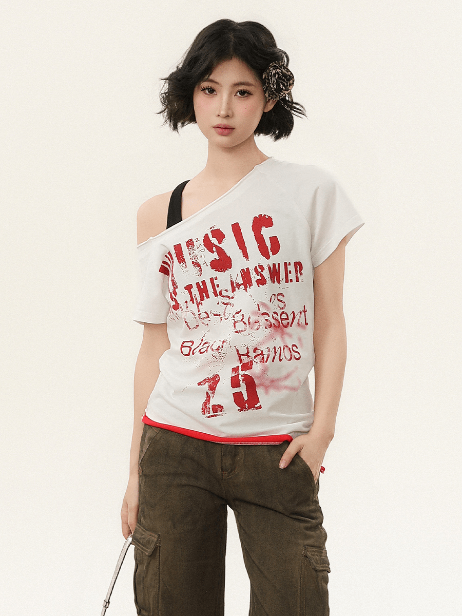 Off - Shoulder Vintage Graphic Slim Fit Tee - COPPING THREADS - CHICISLAND