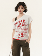 Off - Shoulder Vintage Graphic Slim Fit Tee - COPPING THREADS - CHICISLAND