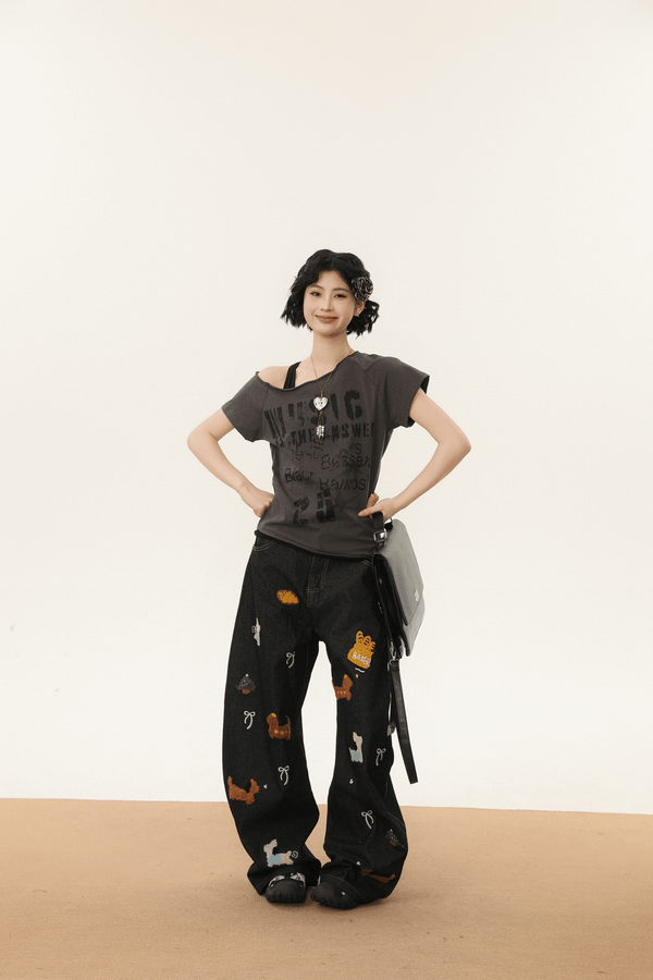 Off - Shoulder Vintage Graphic Slim Fit Tee - COPPING THREADS - CHICISLAND