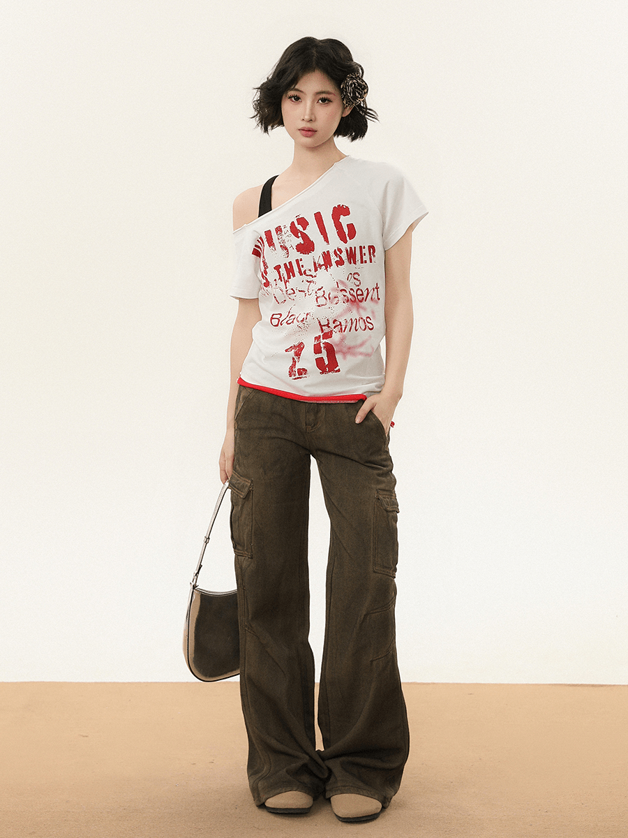 Off - Shoulder Vintage Graphic Slim Fit Tee - COPPING THREADS - CHICISLAND